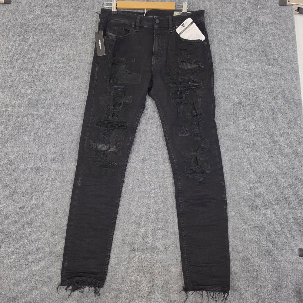 Diesel Jeans Mens 32x32 Thommer Slim Skinny Black Distressed Stretch Denim Italy